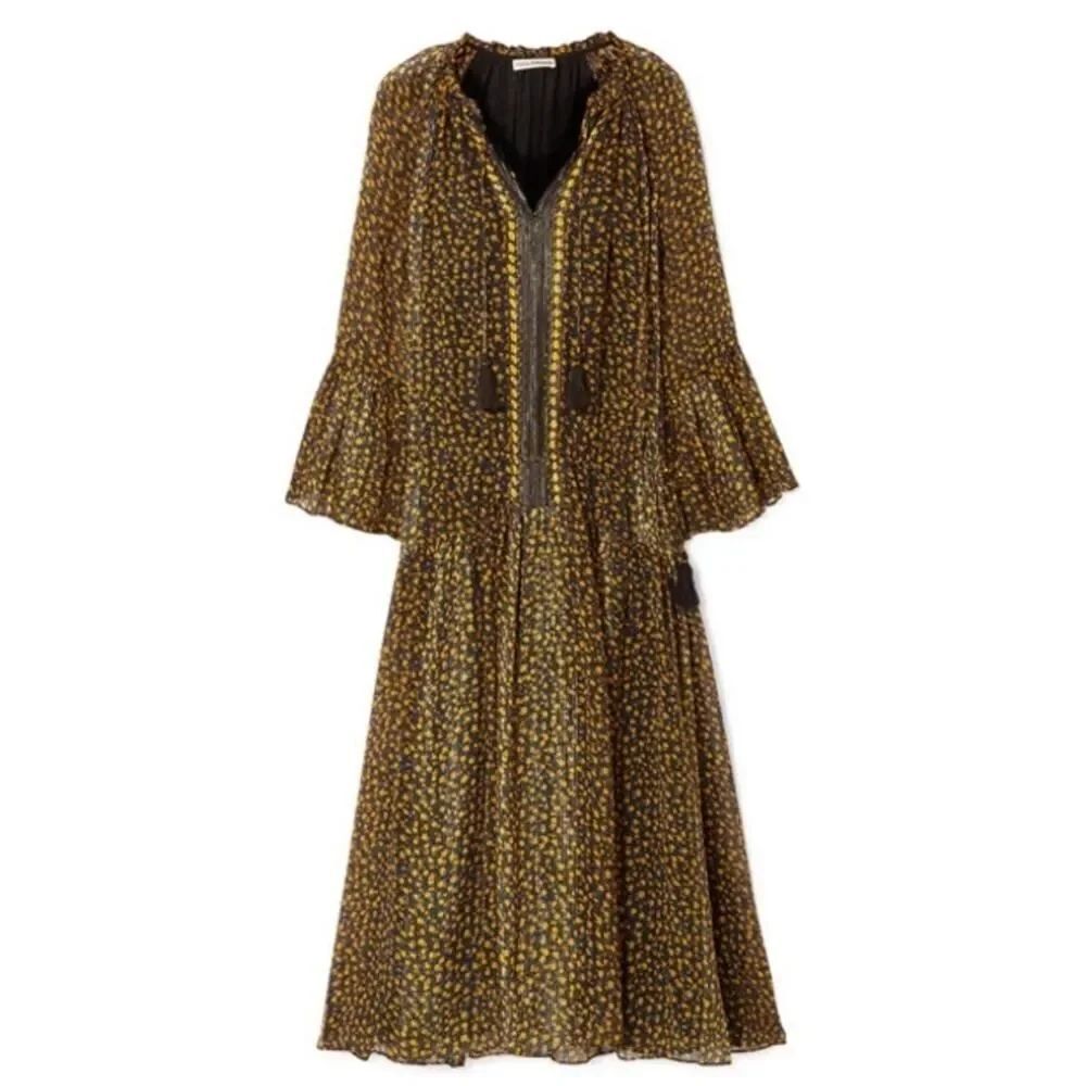 Ulla Johnson Lotte Silk Prairie Midi Dress Small Floral Tassels